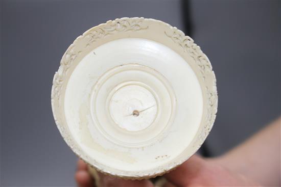 A 19th century Chinese carved ivory concentric ball on stand, height 35cm